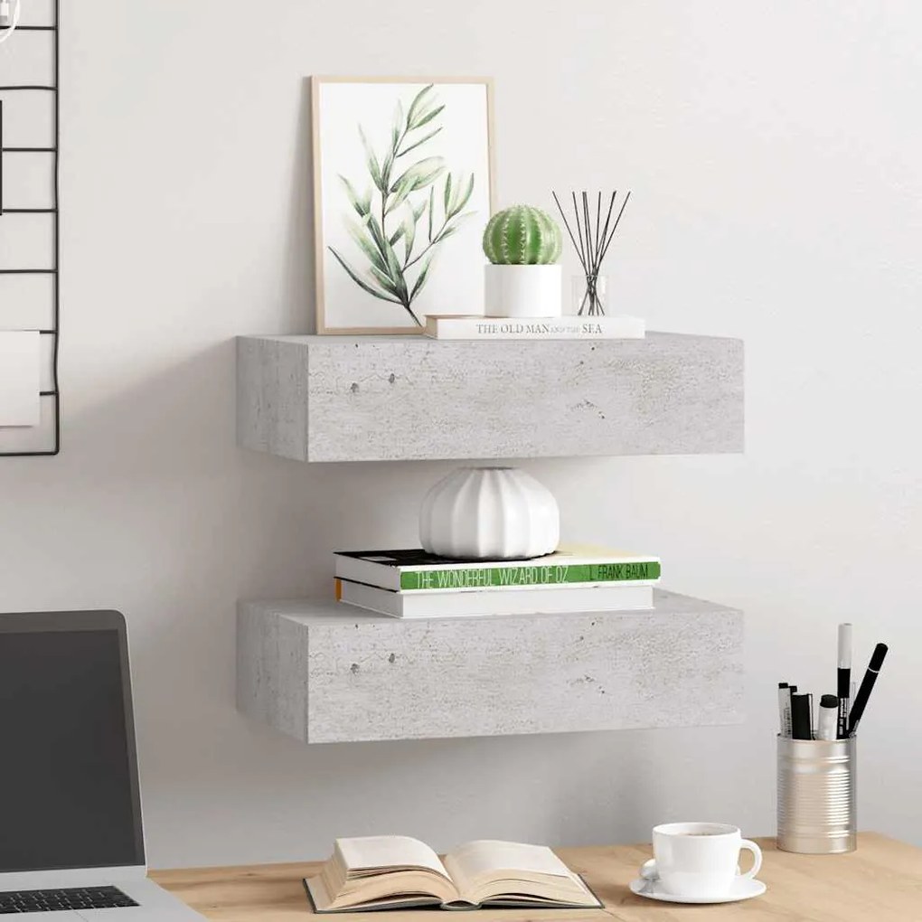 Prateleiras parede + gavetas 2 pcs MDF 40x23,5x10 cm cinza cim.