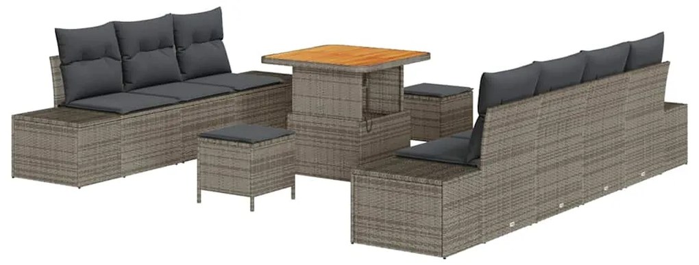 Conjunto de Sofá de Jardim vidaXL de 10 Peças com Almofadas Cinza Ratt