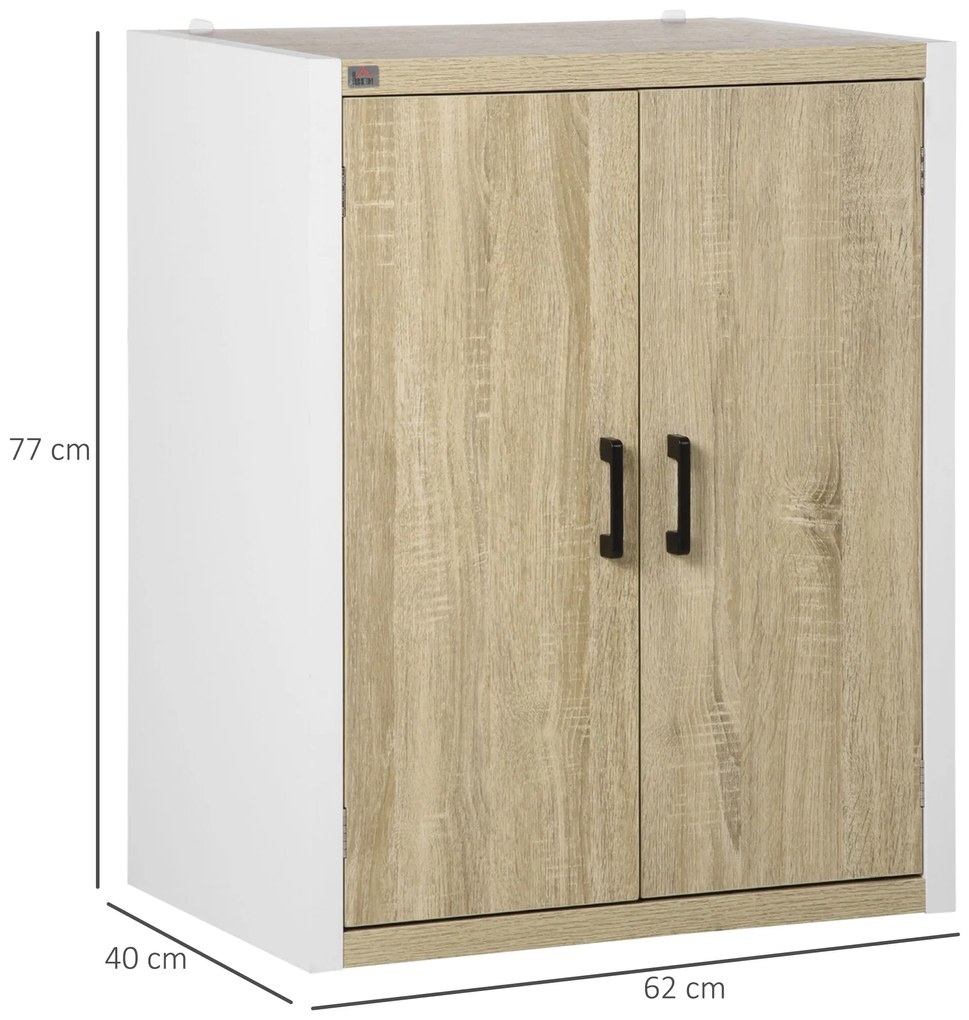 Aparador de Sala de Estar com 2 Portas e Prateleira Ajustável Armário para Escritório Entrada Dormitório Estilo Moderno Anti-Tombo 62x40x77cm Madeira