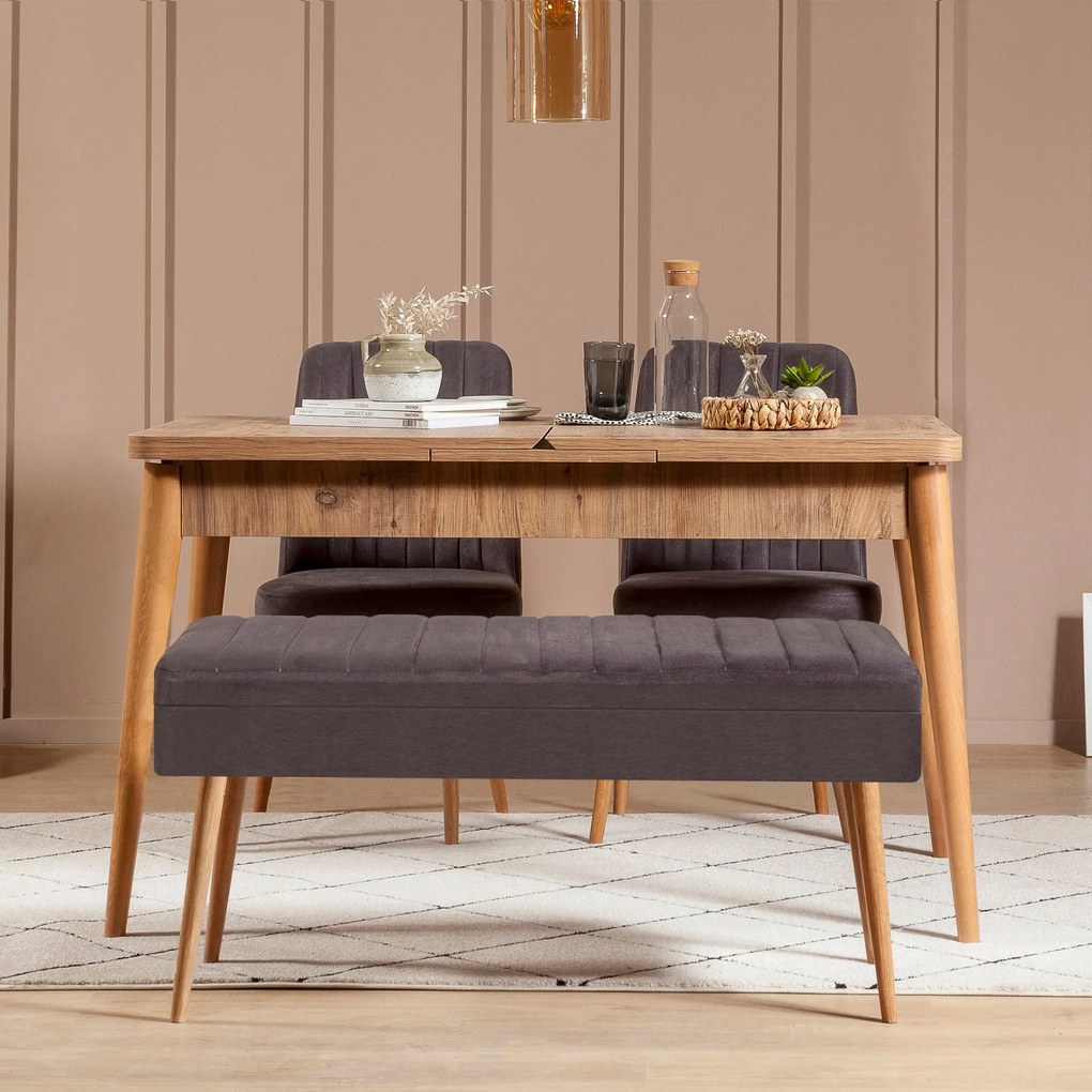 Conjunto de Mesa de Jantar Extensível Vina – Pinho Atlântico Antracite