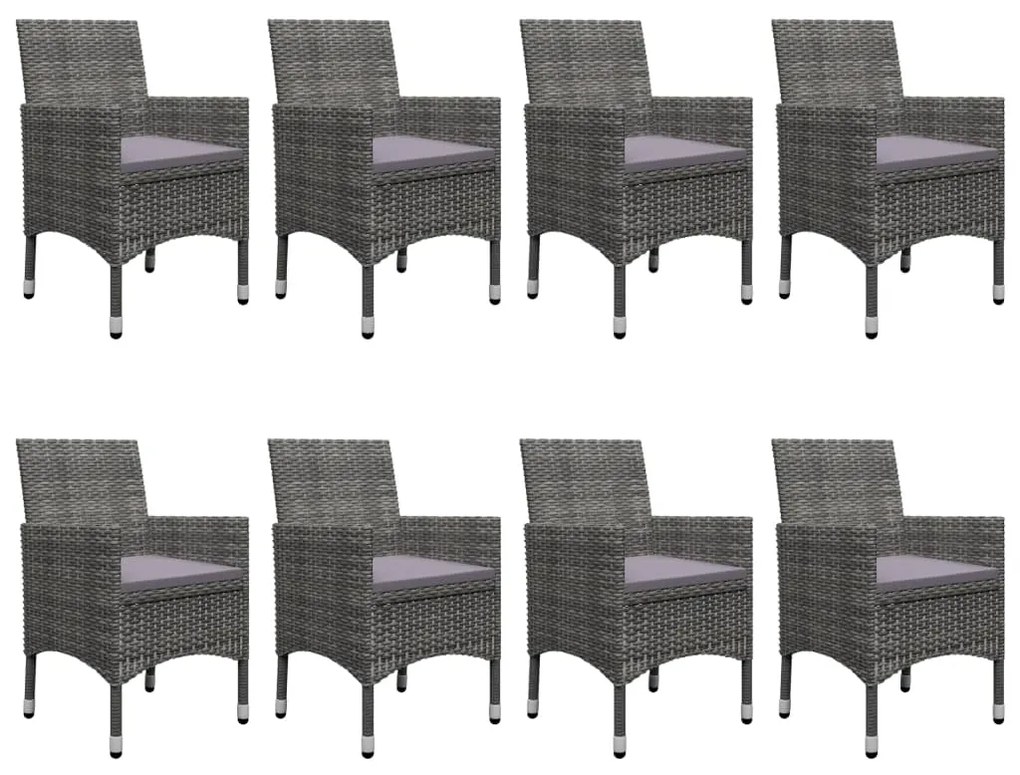 9 pcs conjunto de jantar para jardim cinzento