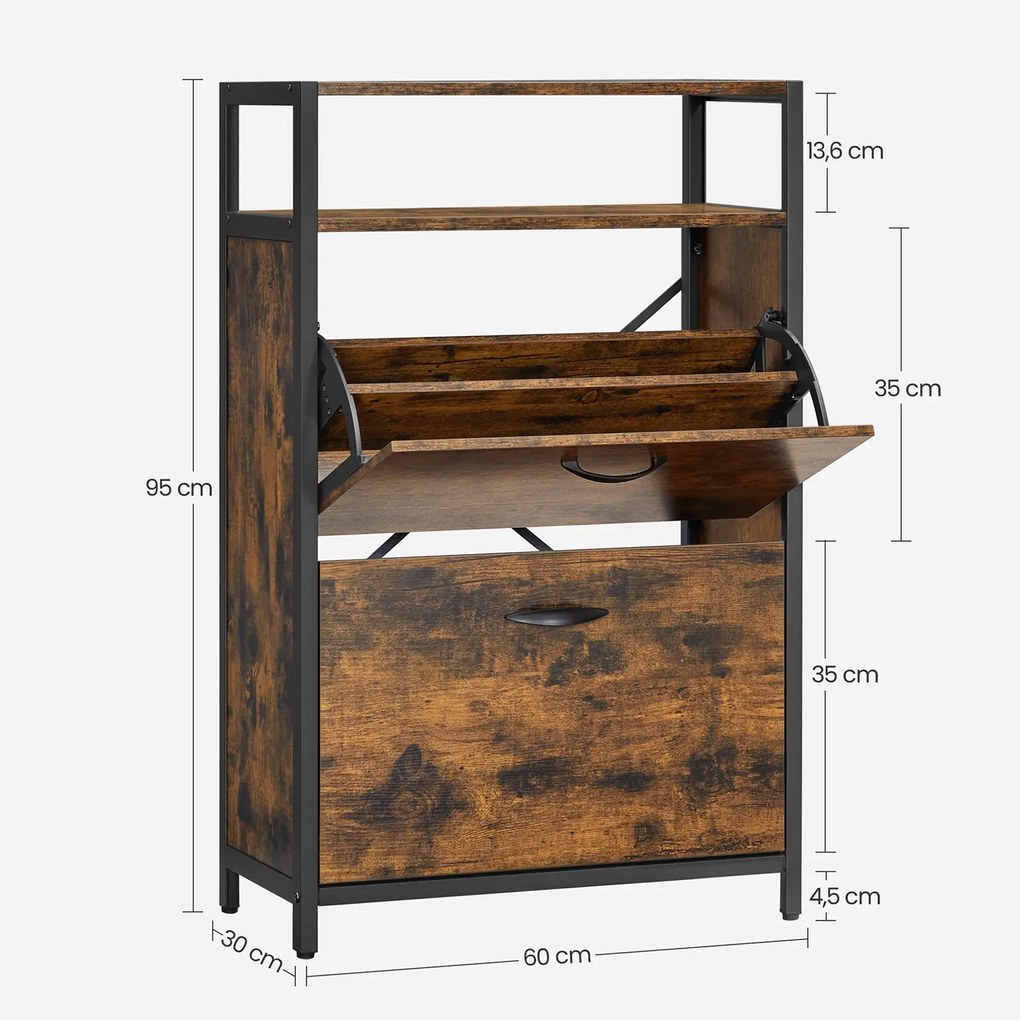 Sapateira com 2 abas 60 x 30 x 95 cm Castanho Vintage-preto
