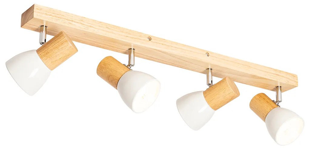 Candeeiro de teto em madeira com foco branco ajustável 4 luzes - Thorin Country / Rústico