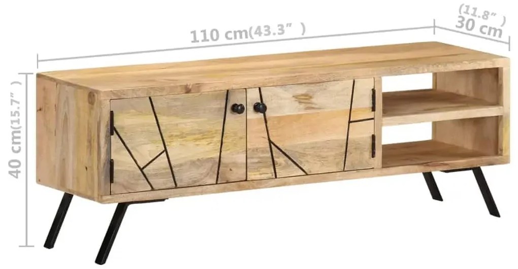 Móvel de TV 110x30x40 cm madeira de mangueira maciça