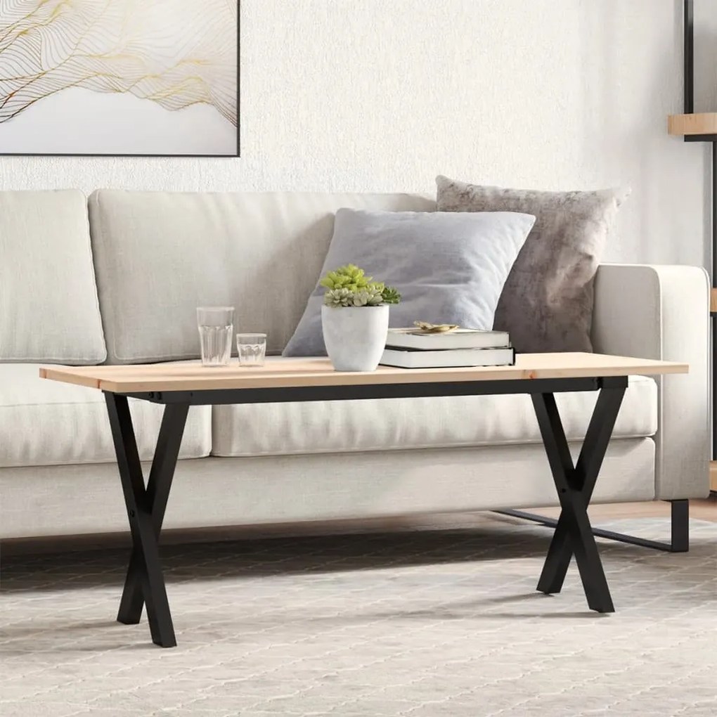 Mesa de centro estrutura em X 110x40x45cm pinho e aço