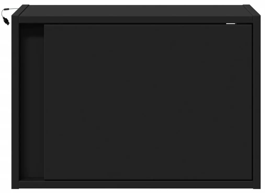 Mesas de cabeceira de parede com luzes LED 2 pcs preto