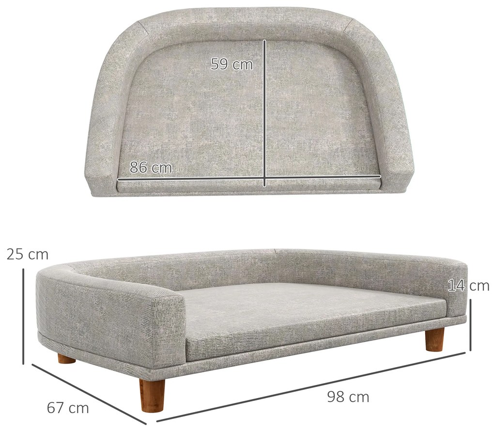 Cama para Cães Cama Elevada para Cães Estofada com Almofada Lavável e Pés de Madeira de Pinho 98x67x25 cm Cinza