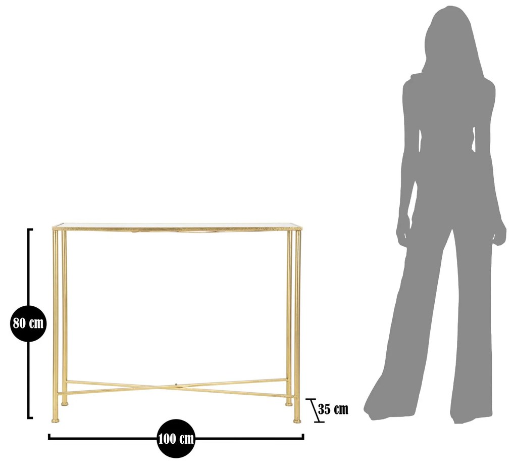 MESA DE CONSOLA VIDRO 100X35X80 CM DOURADO