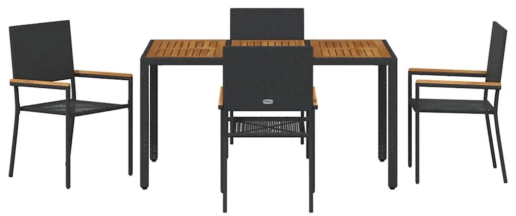 Conjunto de Jantar de 5 Peças vidaXL Rattan Poliéster Preto