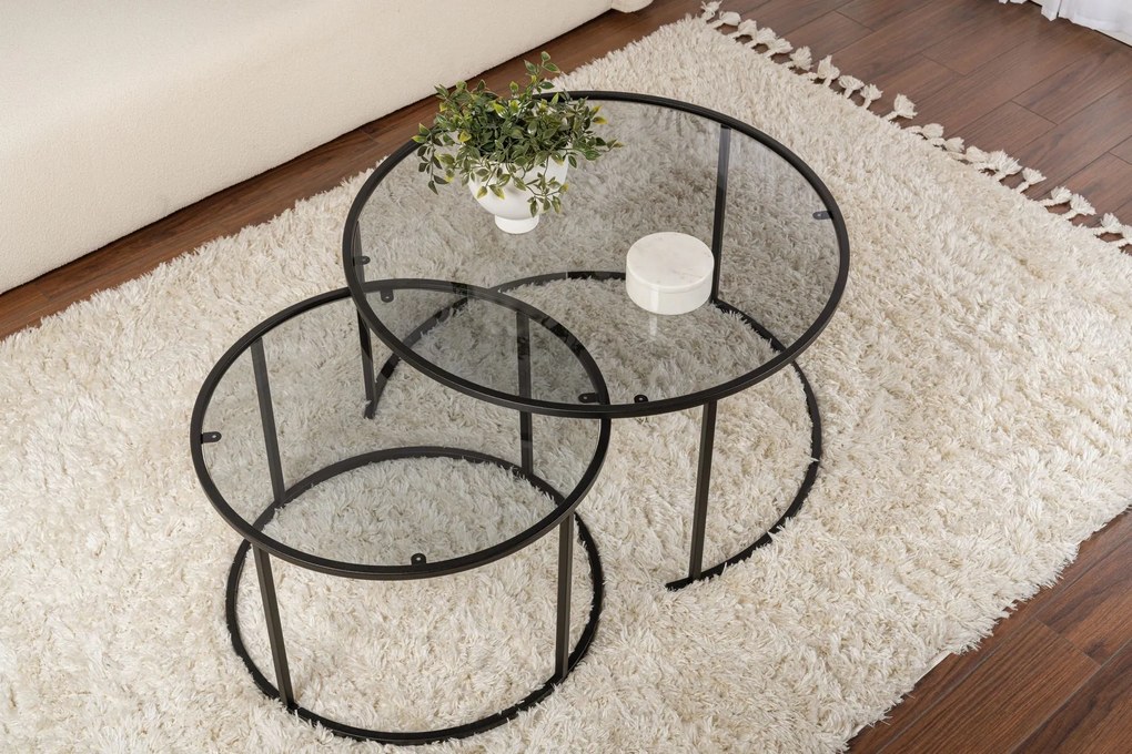 Conjunto de Mesa de Centro "Tavolino Vetro Nero" - Preto Cinzento - De