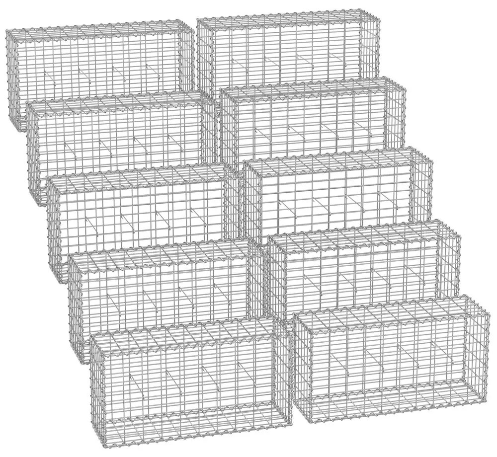 Conjunto de 10 unidades de cestos gabião em aço para pedras 100 x 50 x 30 cm prateado