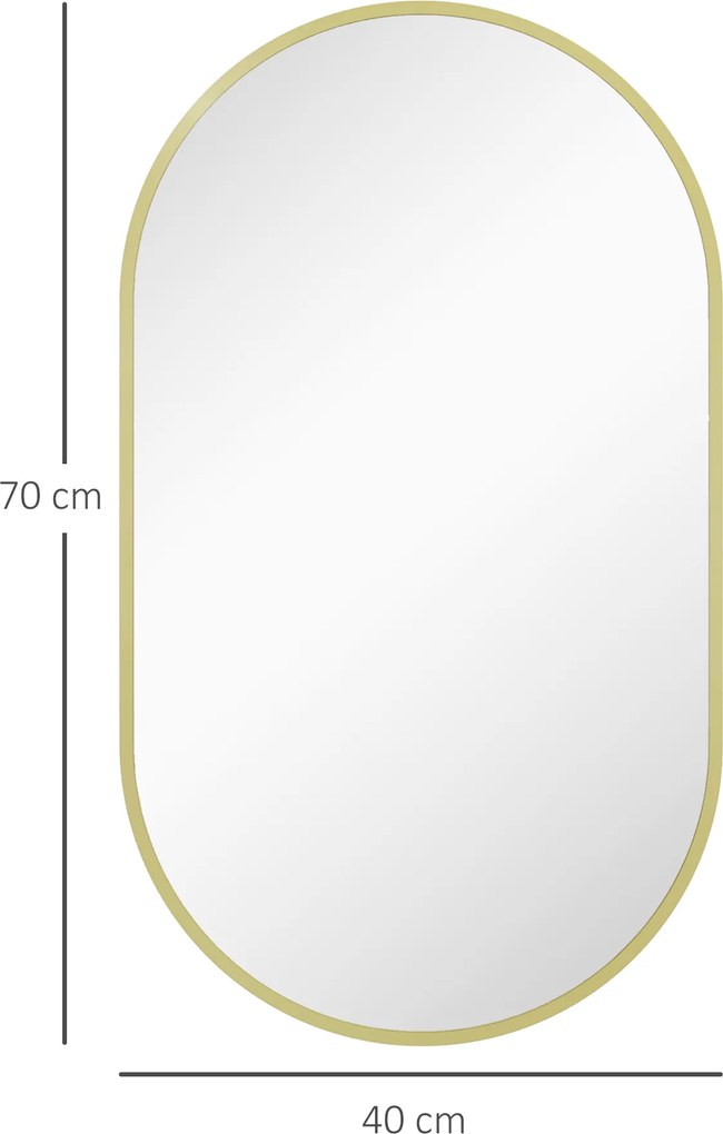Espelho Casa de Banho Oval 40x3x70 cm Espelho Decorativo de Parede com Estrutura de Liga de Alumínio Horizontal ou Vertical Dourado