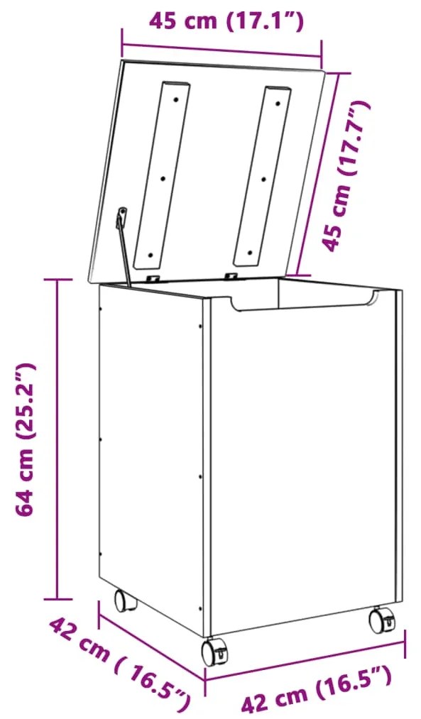 Cesto de roupa com rodas RANA 45x45x64 cm pinho maciço