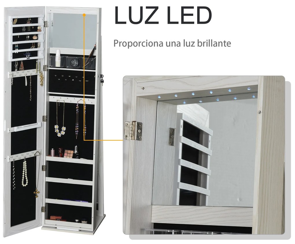 Joalheiro de Pé Armário para Joias com 6 Luzes LED Fechadura Organizad