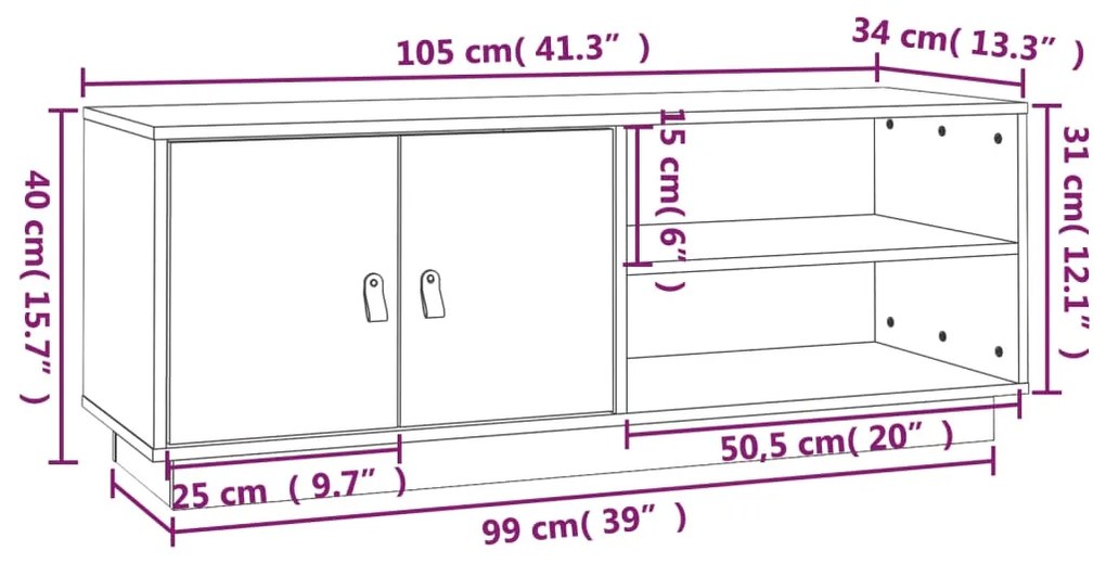 Móvel de TV 105x34x40 cm madeira de pinho maciça branco