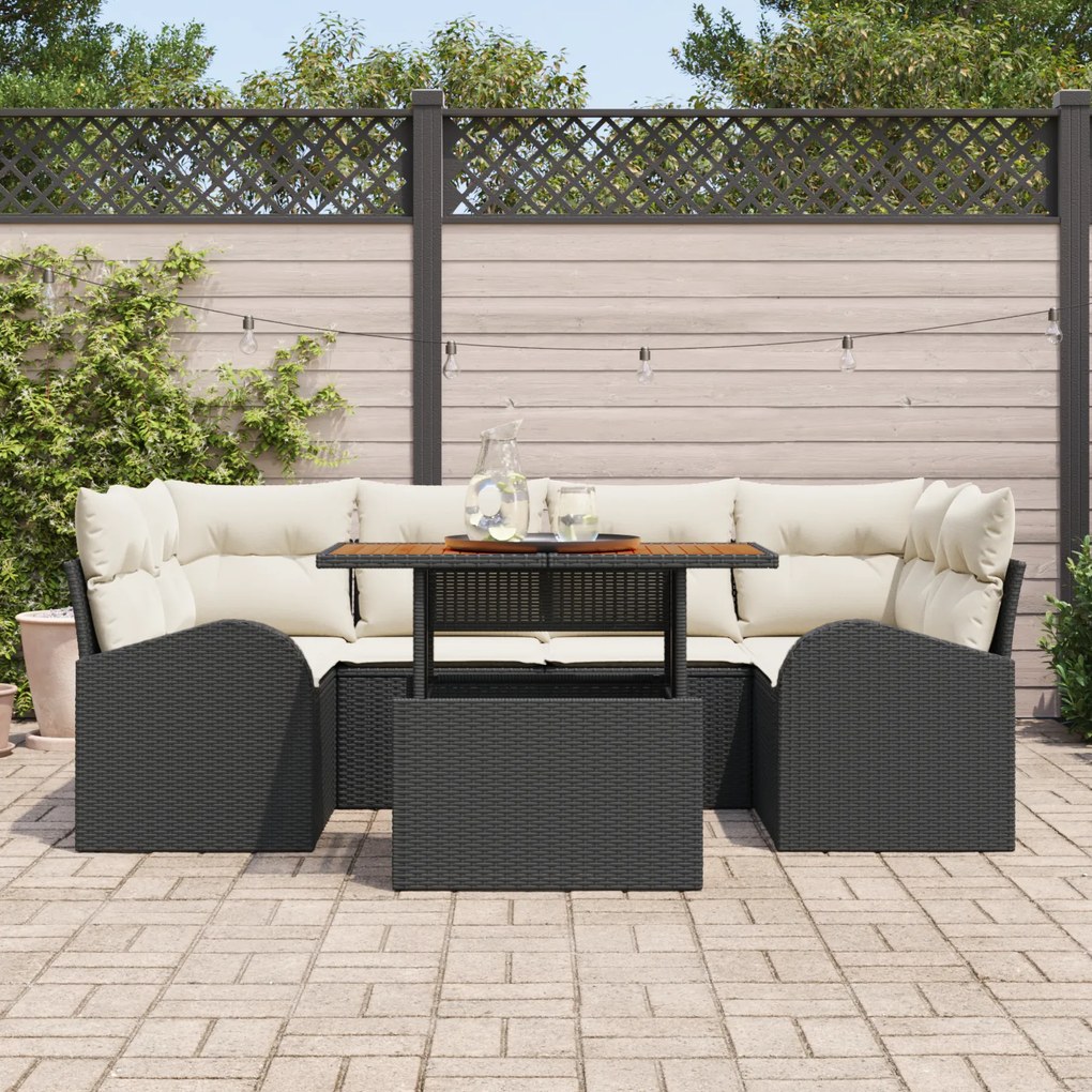 Conjunto de Sofás de Jardim vidaXL com Almofadas Preto Rattan de Polie