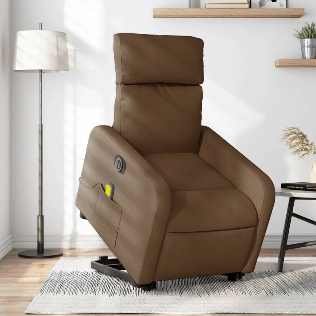 vidaXL Poltrona elétrica elevatória massagens tecido castanho