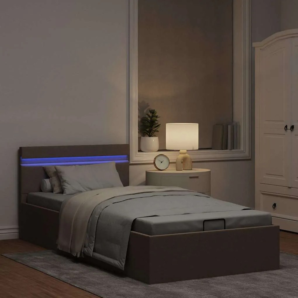 Cama hidráuli. arrumação LED 100x200cm tecido cinza-acastanhado