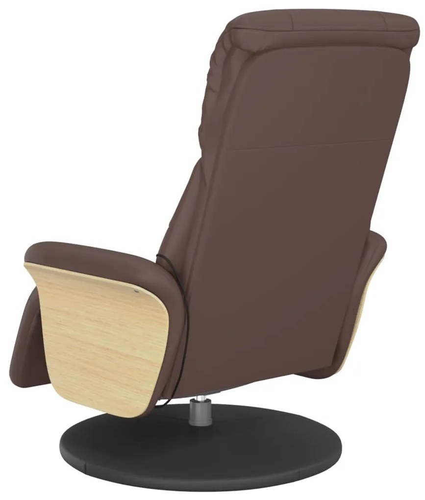 Poltrona massagens recl. c/ apoio pés couro artificial castanho
