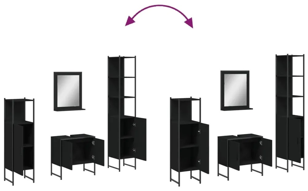 4 pcs conjunto móveis casa de banho derivados de madeira preto