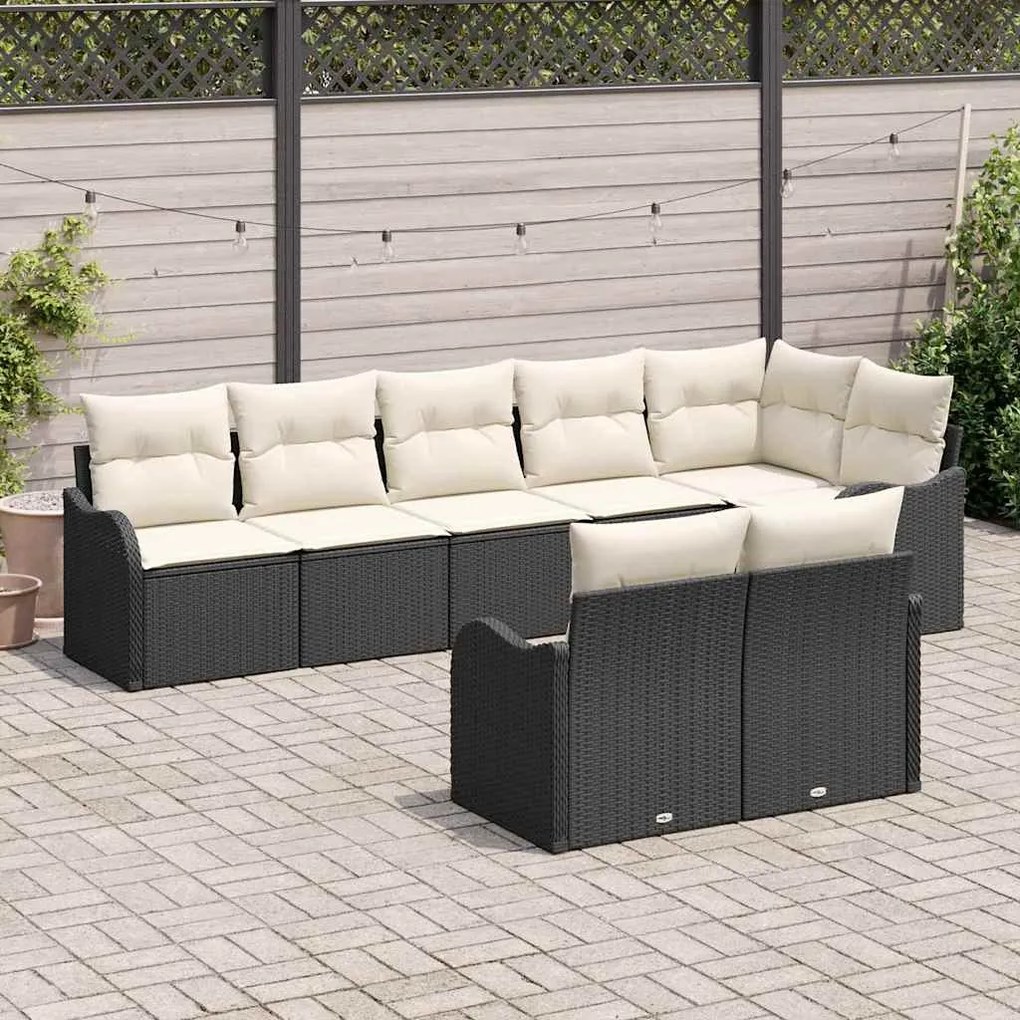 Conjunto de Sofá de Jardim vidaXL de 8 Peças com Almofadas Preto Ratta
