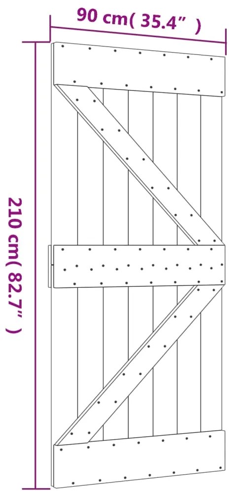 Porta de correr com ferragens 90x210 cm madeira de pinho maciça