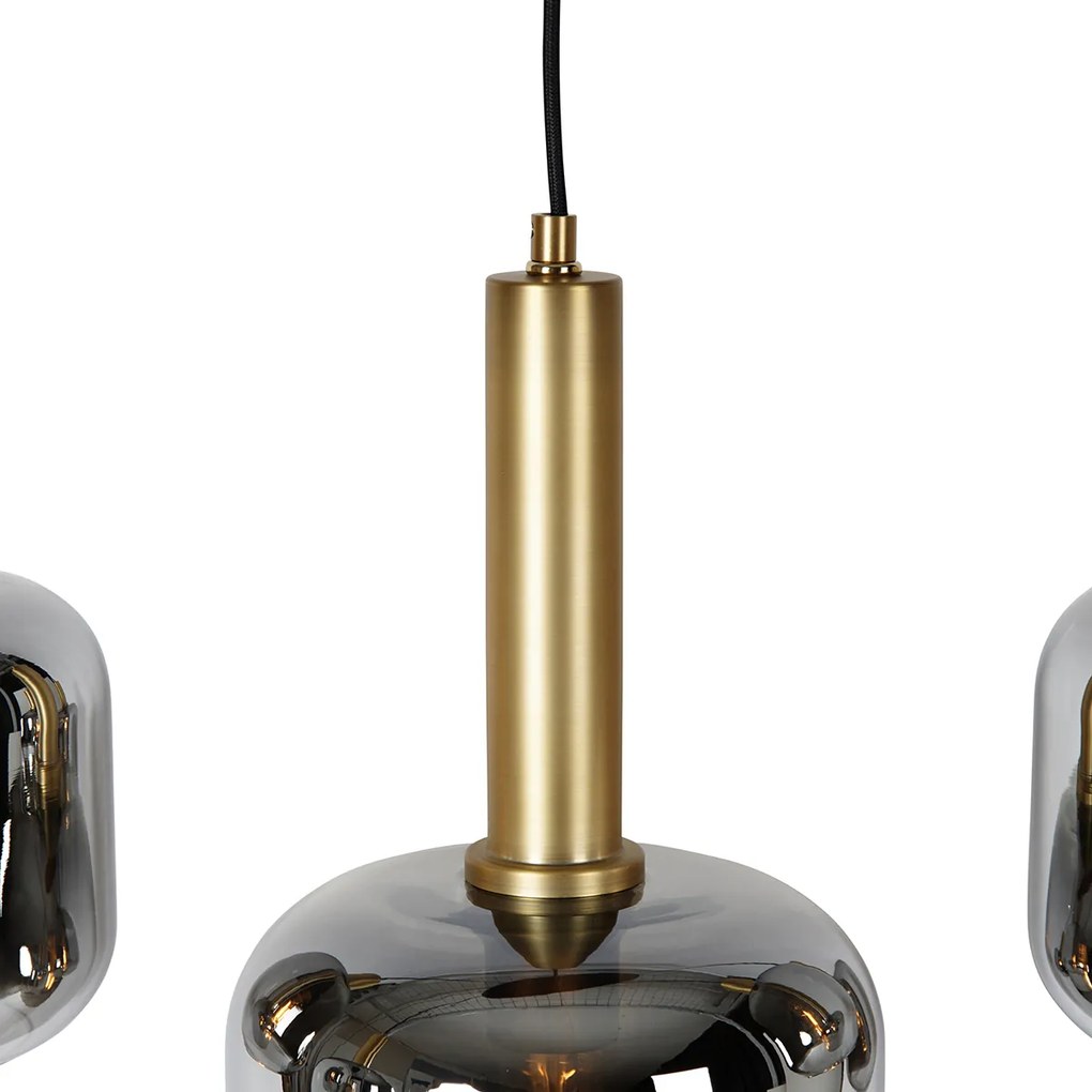 Candeeiro Pendente Inteligente Preto com Dourado e Vidro Fumê Oval 5 Luzes Incl. 5 Zigbee A60 - Zuzanna