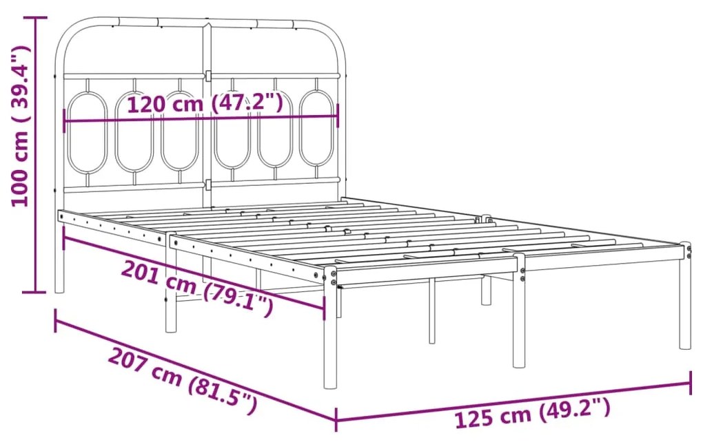 Estrutura de cama com cabeceira 120x200 cm metal branco