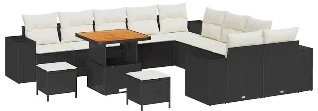 Conjunto de Sofá de Jardim de 13 Peças com Almofadas Preto Rattan Poli