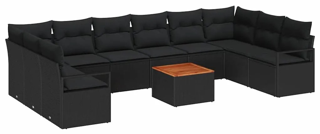 Conjunto de Sofá de Jardim. 11 pcs Preto Grande Rattan / Vime