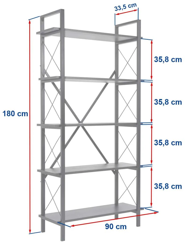 Estante "Elysian" – Carvalho e Preto, 90x34x180 cm, Design Industrial