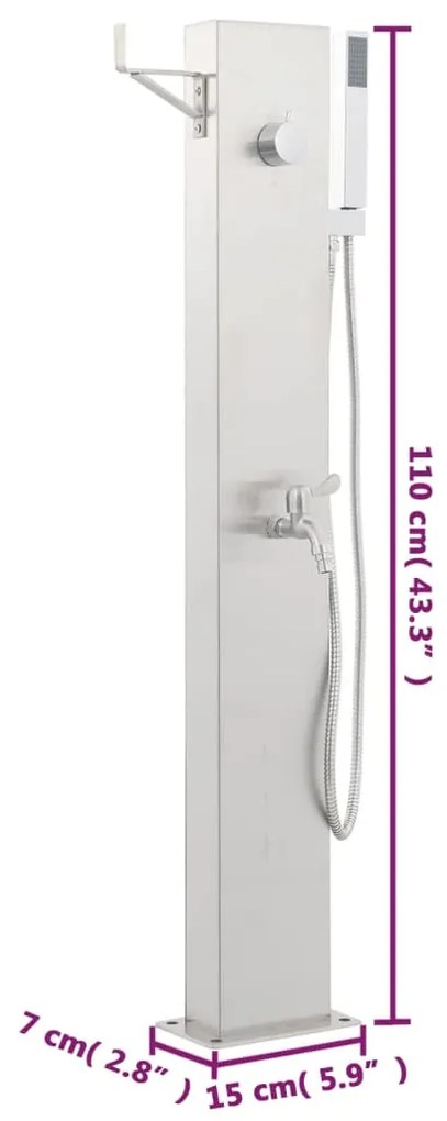 Duche de jardim com torneira 110 cm aço inoxidável