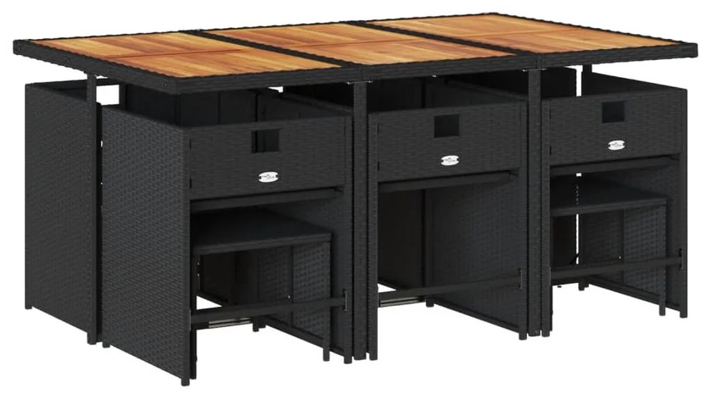 11 pcs conjunto de jantar p/ jardim c/ almofadões vime PE preto