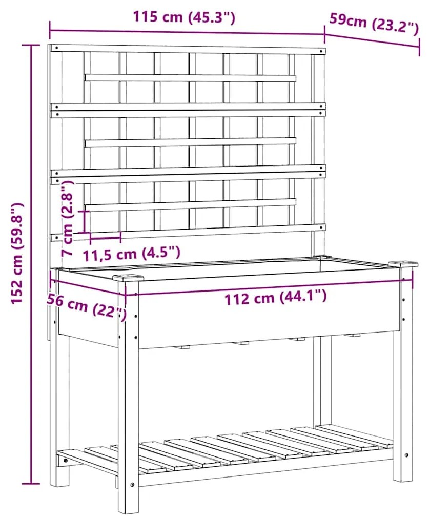 Plantador de Jardim vidaXL com Treliça e Estante 115x59x152 cm de Made