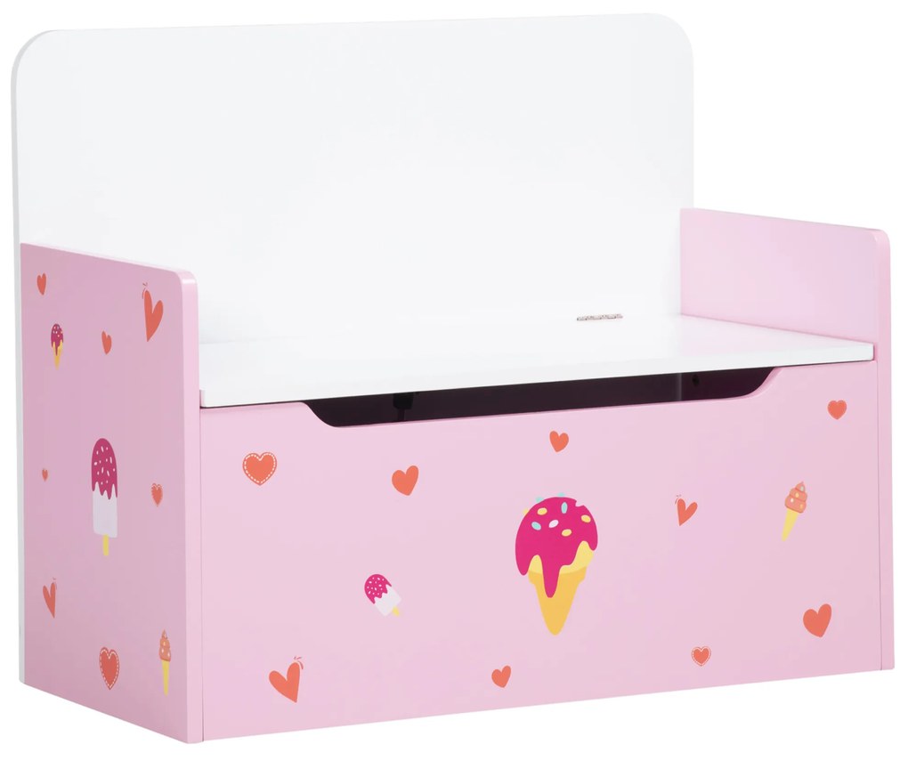 Baú Infantil 2 em 1 Baú de Armazenamento Organizador de Brinquedos para Crianças acima de 18 Meses com Tampa de Fechamento Seguro para Dormitório Sala