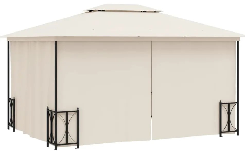 Gazebo com paredes laterais e telhado duplo 3x4 m cor creme