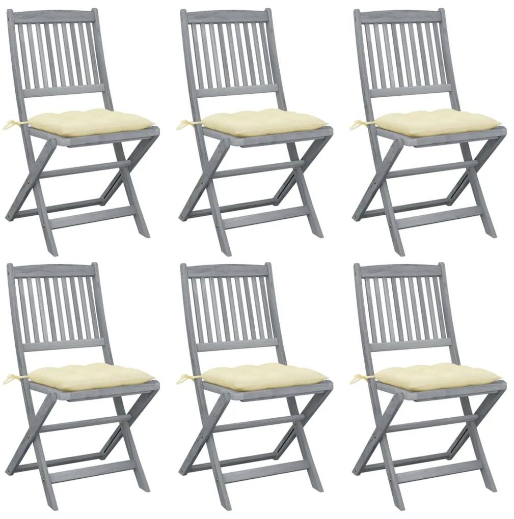 3065451 vidaXL Cadeiras exterior dobráveis c/ almofadões 6 pcs acácia maciça