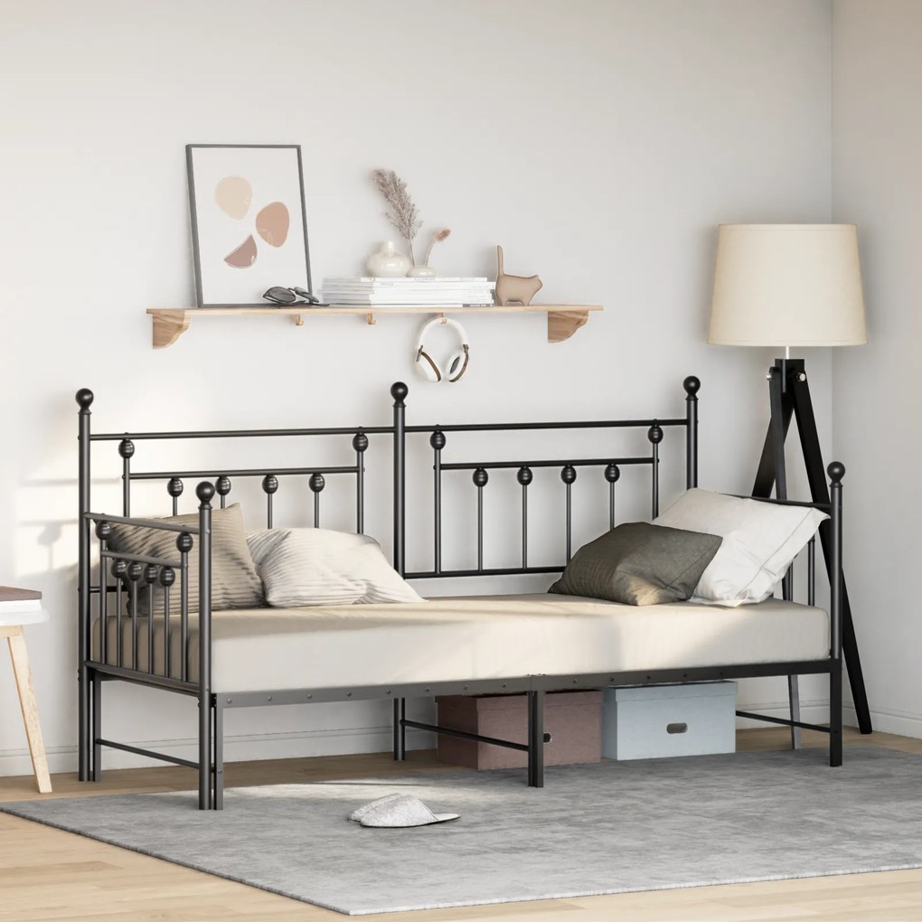 vidaXL Estrutura de Daybed com Cama Auxiliar Preta 80x200 cm em Aço