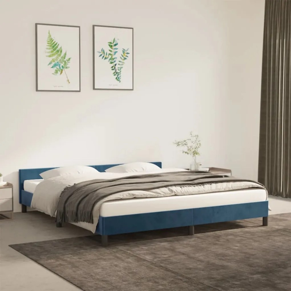 vidaXL Estrutura de cama sem colchão 180x200 cm veludo azul-escuro