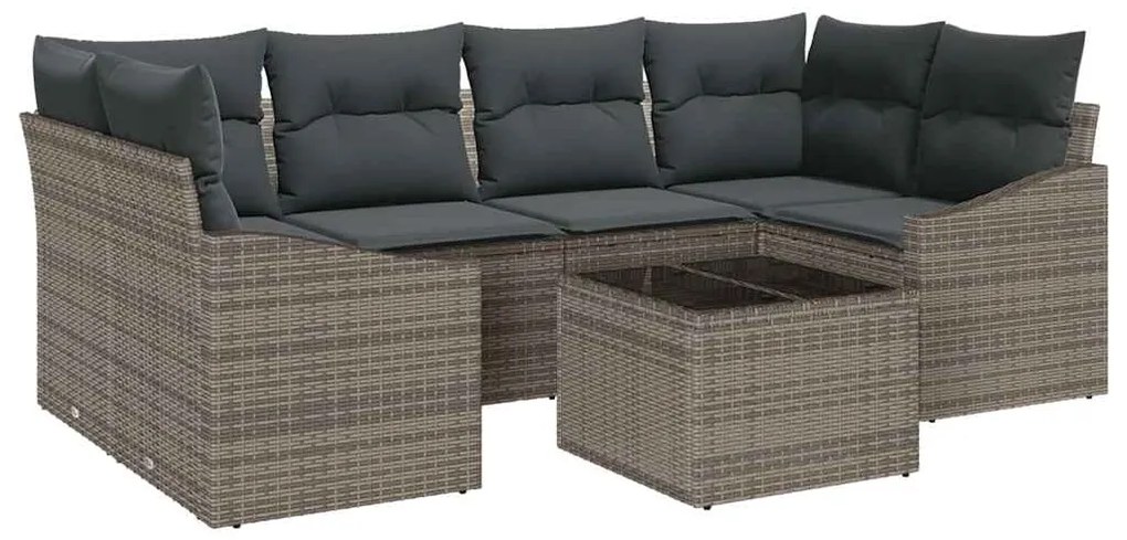 Conjunto de Jantar de Jardim de 7 Peças com Almofadas Cinzas em Rattan