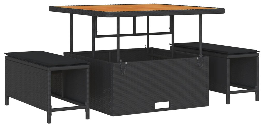 Conjunto de Sofá de Jardim de 13 Peças com Almofadas Preto Rattan Acác
