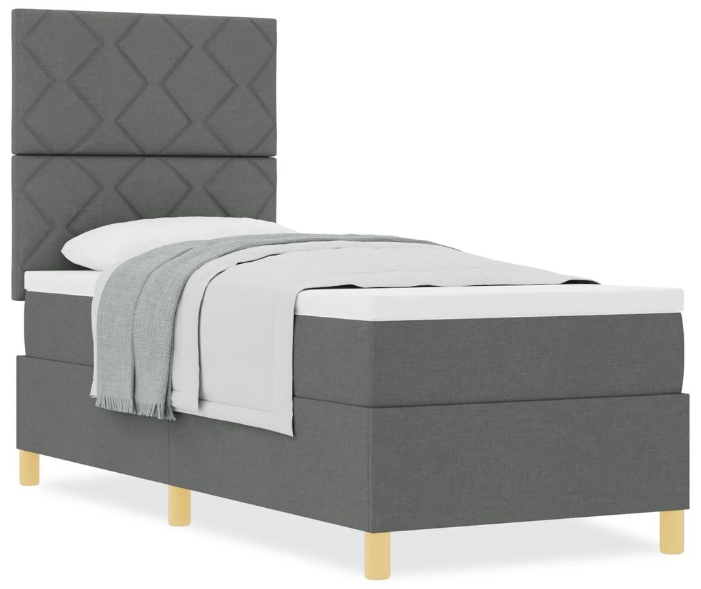 Cama Box Spring com Colchão Cinza Escuro 80x200 cm Tecido