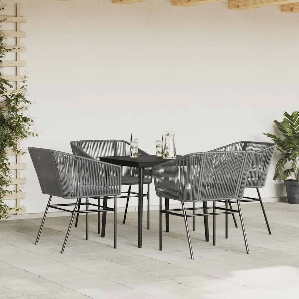 Conjunto jantar jardim 5 peças almofadas vidro vime cinzento PE