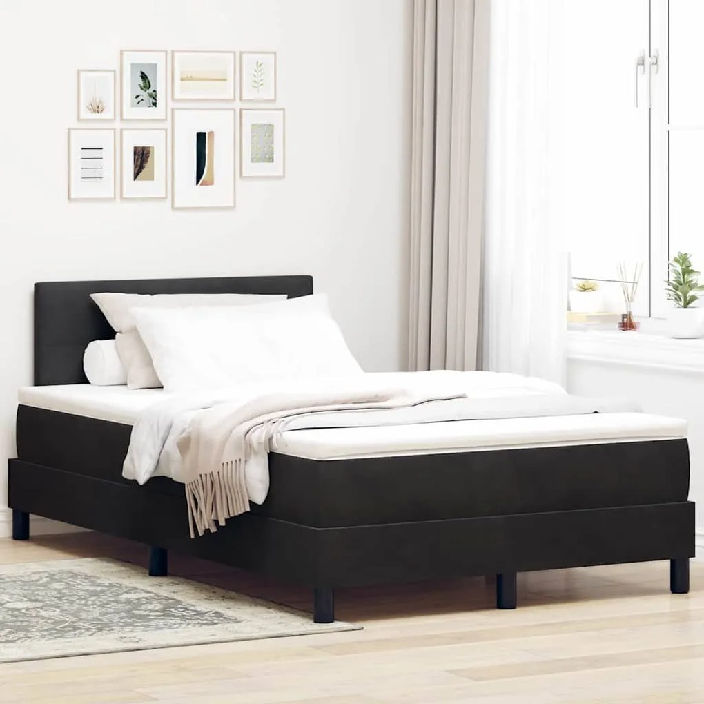 vidaXL Cama Box com colchão com cabeceira Preto 120 x 190 cm Veludo