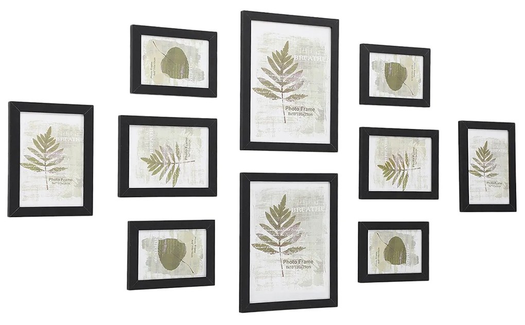 Conjunto de 10 molduras para fotos SONGMICS - Duas de 20 x 25 cm (8" x 10"), Quatro de 13 x 18 cm (5" x 7"), Quatro de 10 x 15 cm (4" x 6"), Preto RPF310H