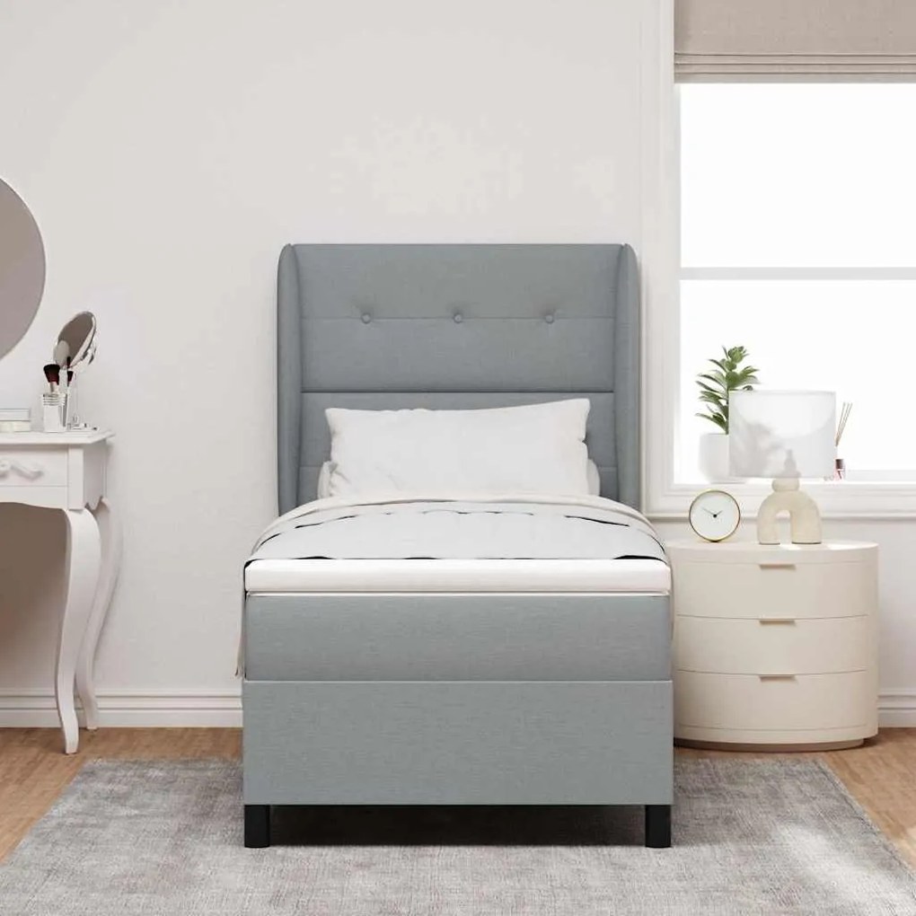 Cama Box com Colchão Cinza Claro 80 x 200 cm, Tecido de Qualidade.