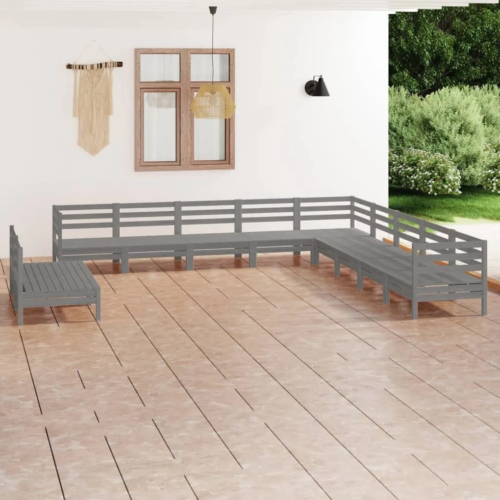 11 pcs conjunto lounge de jardim pinho maciço cinzento