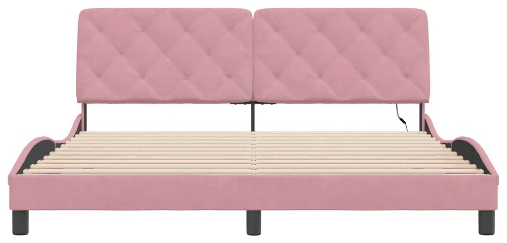 Estrutura de cama c/ luzes LED 180x200 cm veludo rosa