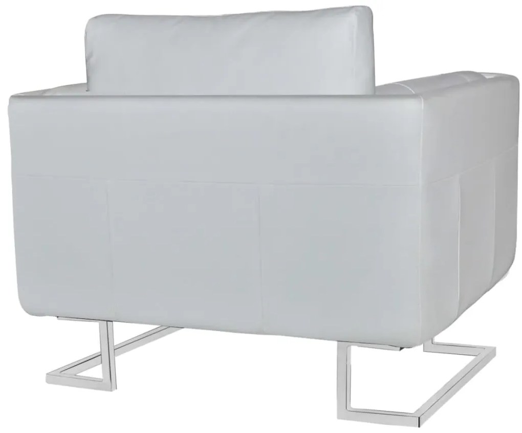 Poltrona cubo com pés cromados couro artificial branco