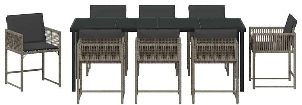 Conjunto de Jantar de Jardim com Almofadas 9 Peças Cinza Rattan Poly